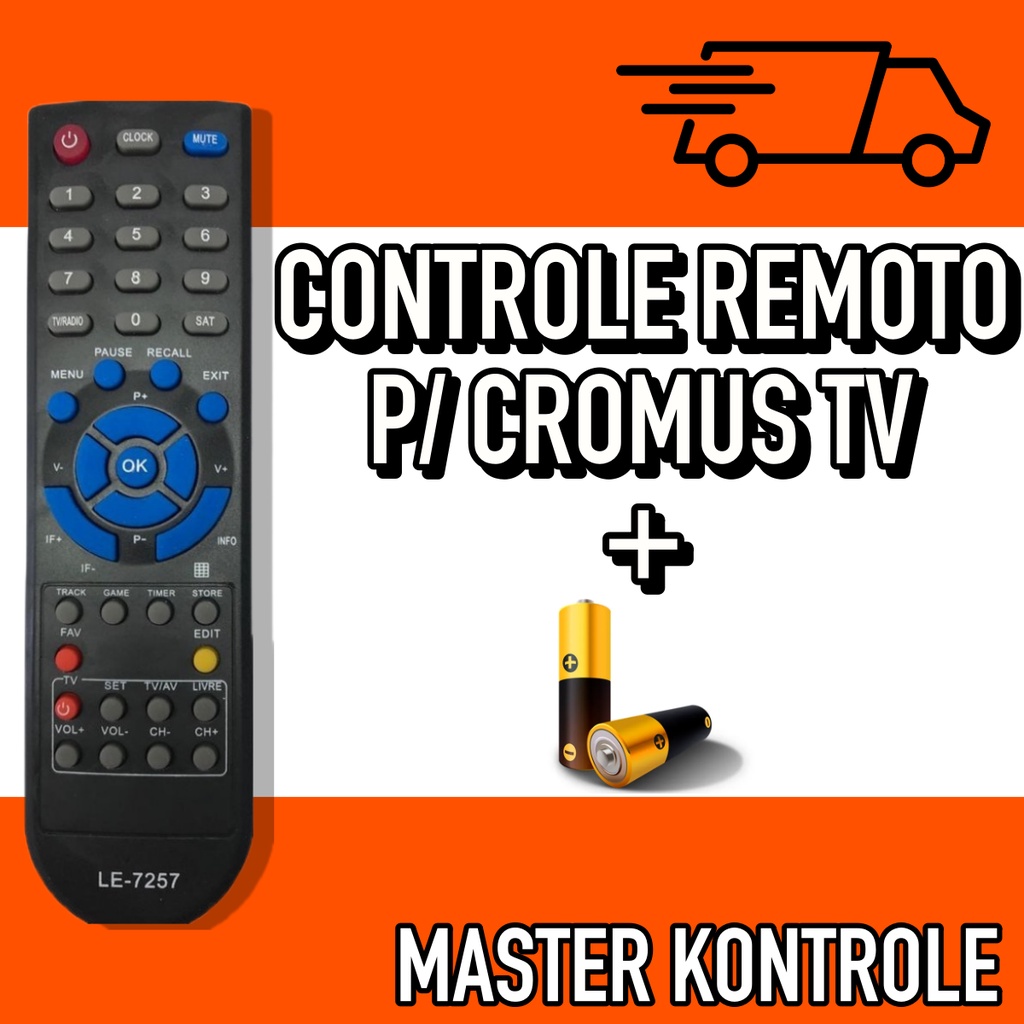 Kit 2 Controle Remoto Para Receptor Cromus TV Free LE7257 Com Pilhas