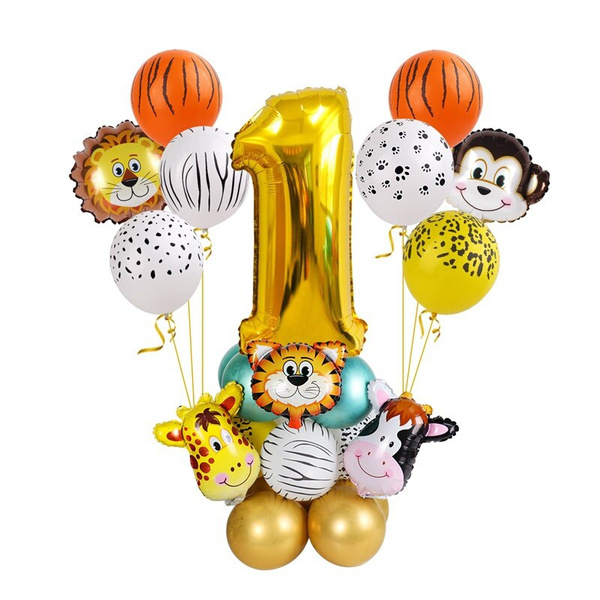 Número Da Idade De Aniversário Balão Conjunto Para O Miúdo 18 Pcs Selva Safari Animais Tema Decorações Festa Suprimentos Selvagem Um