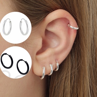 Brinco Argola Masculino e Feminino prata e preto 10mm aço inox