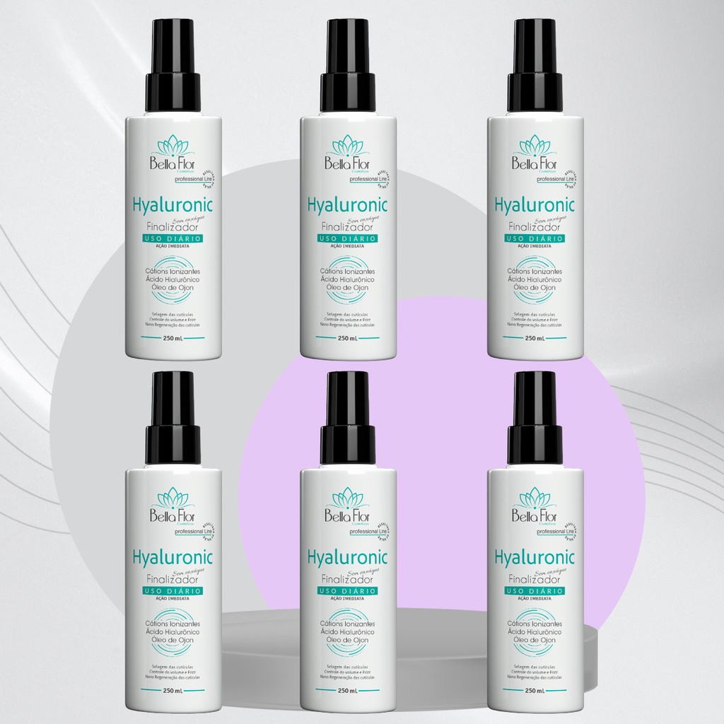 Kit 6 Finalizador Reparador Spray Hyaluronic Ação Imediata Controle do Volume e Frizz Sem Enxague
