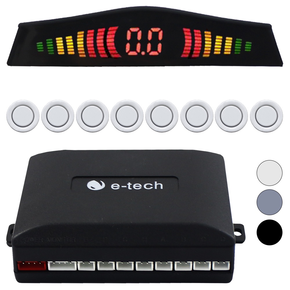 Sensor Estacionamento Ré 8 Pontos E-Tech Universal Dianteiro Traseiro Display Led Kit em Oferta na Shopee