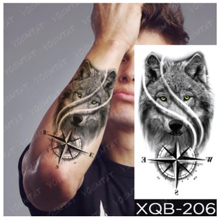 Tatuagem Removível Masculina E Feminina Lobo Bússola 21x11cm - A PRONTA ENTREGA - XQB-206