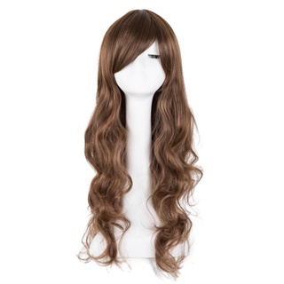Peruca Ondulada com Franja Castanho Claro Cabelo Orgânico 60cm em Oferta na Shopee
