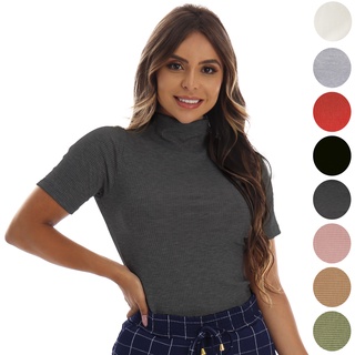 Blusa Gola Alta Canelado Promoção Manga curta Lançamento Blusa Cacharrel P ao XGG