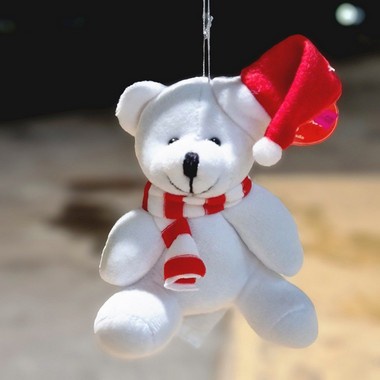 Enfeite de Pendurar Urso Natalino com Gorro e Cachecol Vermelho 15cm Rio Master Branco