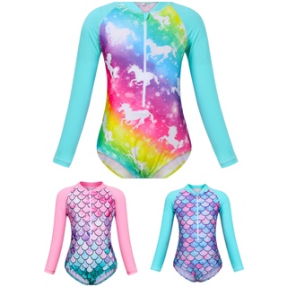Meninas Novo Sereia Maiô Das Crianças Swimwear De Manga Longa Big One Piece Protetor Solar Praia