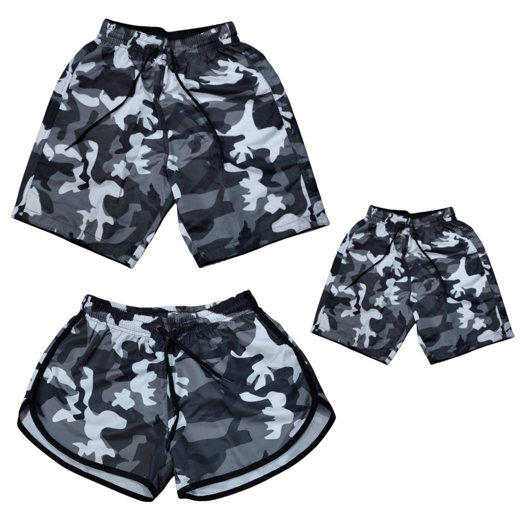 Kit Familia 3 Peças Shorts Praia Conjunto Casal Pai Mae Filho Moda Praia Barato