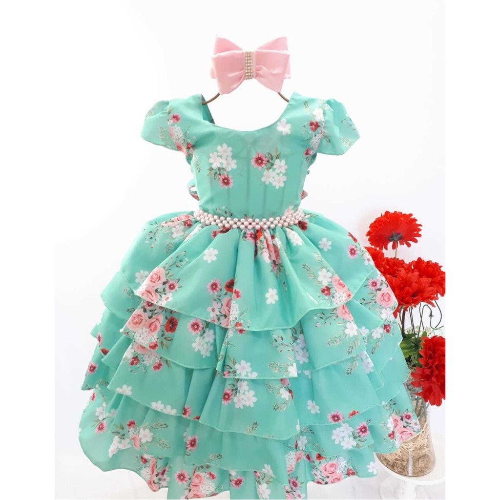 Vestido Juvenil Infantil Festa Floral 4 A 16 Frete Grátis