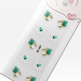 Adesivo 3D de Unhas-Borboletas verdes e margaridas com rosa verde-3D 407 em Oferta na Shopee