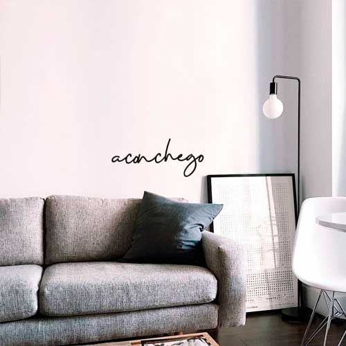Palavra Aconchego Lettering Minimalista Letras Palavras Em Mdf Preto Decorativo Casa Sala Quarto