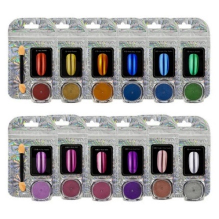 Kit c/6 Pó Cromo Metalizado Unhas Cromado Decoração ~ H&N BAZAR ~