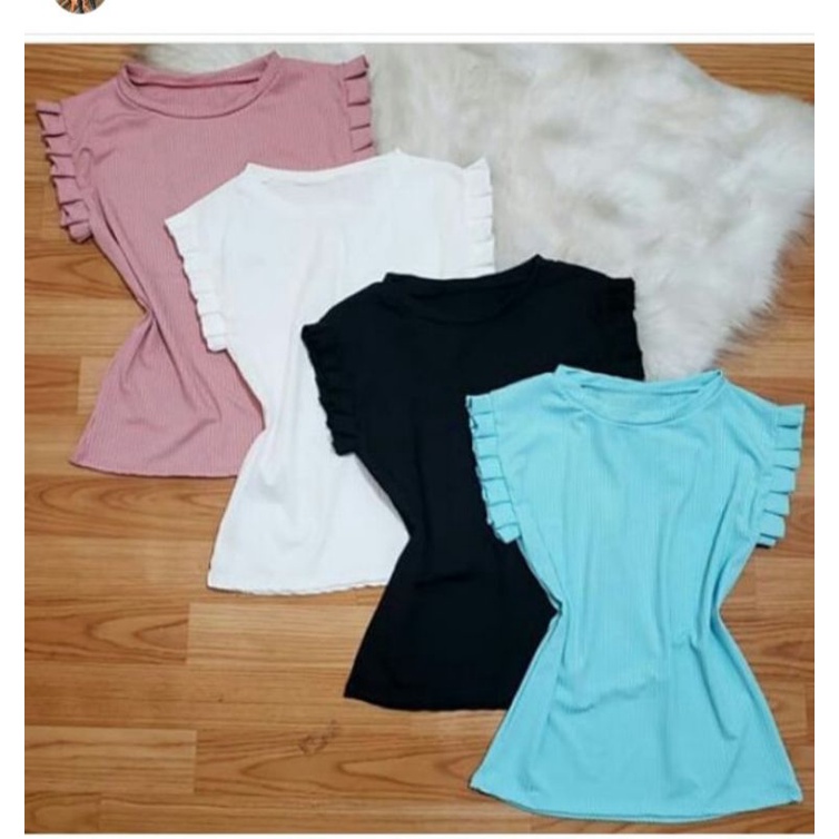 Blusinha Canelada Manga Babado Várias Cores