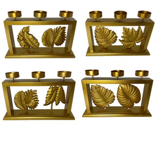 Porta Vela Castiçal Decorativo Dourado C/ Três Suportes p/ Decoração - ENVIO IMEDIATO