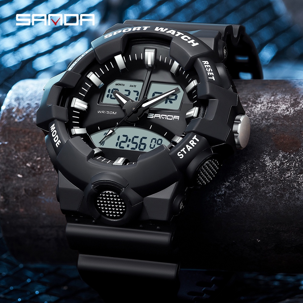 SANDA Relógio De Pulso De Quartzo Masculino Com Mostrador Duplo/Digital Calendário/Cronógrafo/Luminoso/3130-4