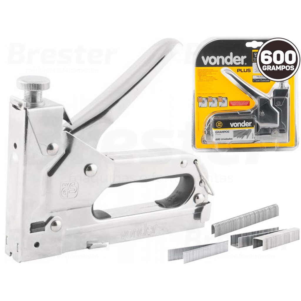 Grampeador E Pinador Tapeceiro Madeira Profissional C/ 600 Grampos Vonder Plus - Stationery
