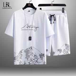 Conjunto de camiseta e shorts para homens, camiseta casual respirável e estampada