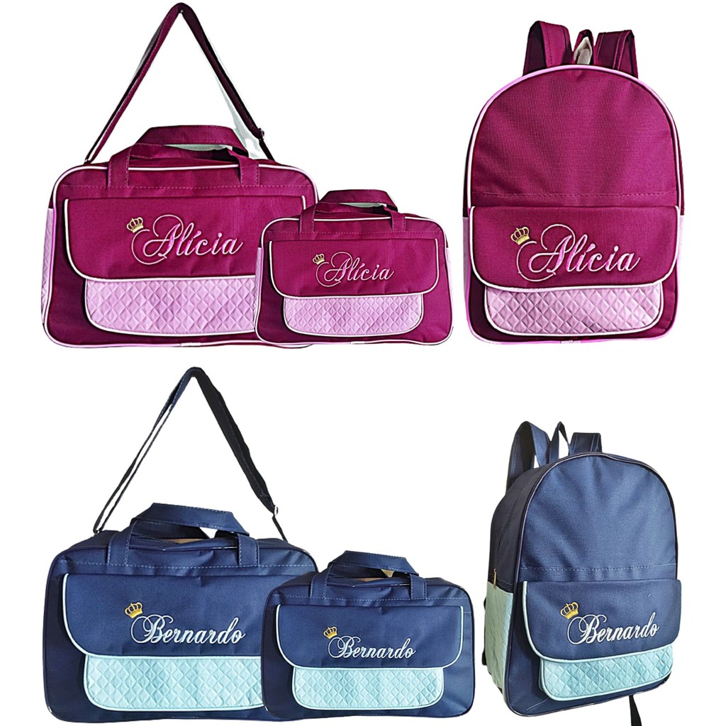 Kit Bolsas de Bebê e Mochila Personalizadas com nome Bordado, Maternidade, Menina Menina Enxoval Mochila
