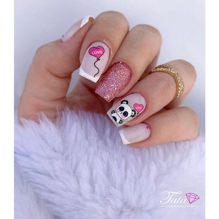 Adesivo 3D de Unhas-panda e Coração Rosa-3D 313