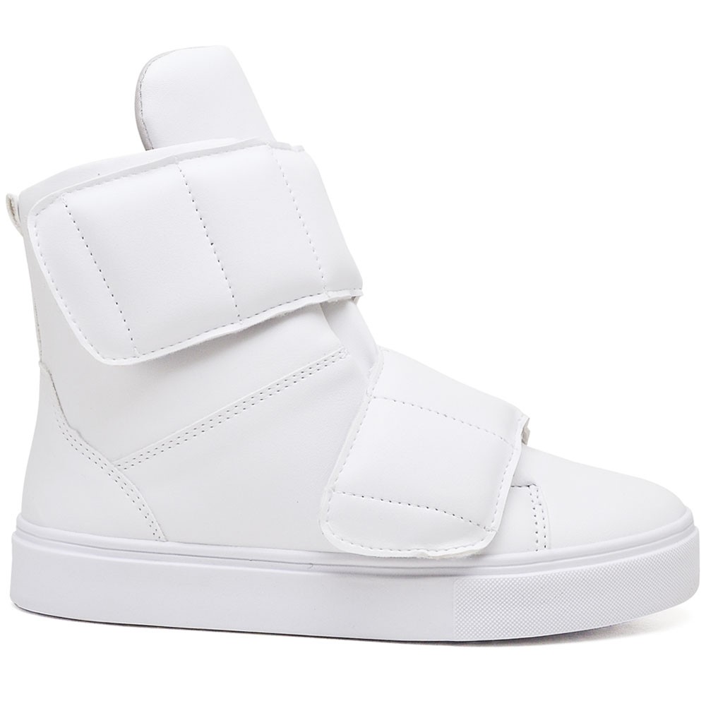 Tênis Fitness Cano Alto Branco Fechamento Em Velcro Tik Tok Blogueira Moda Academia