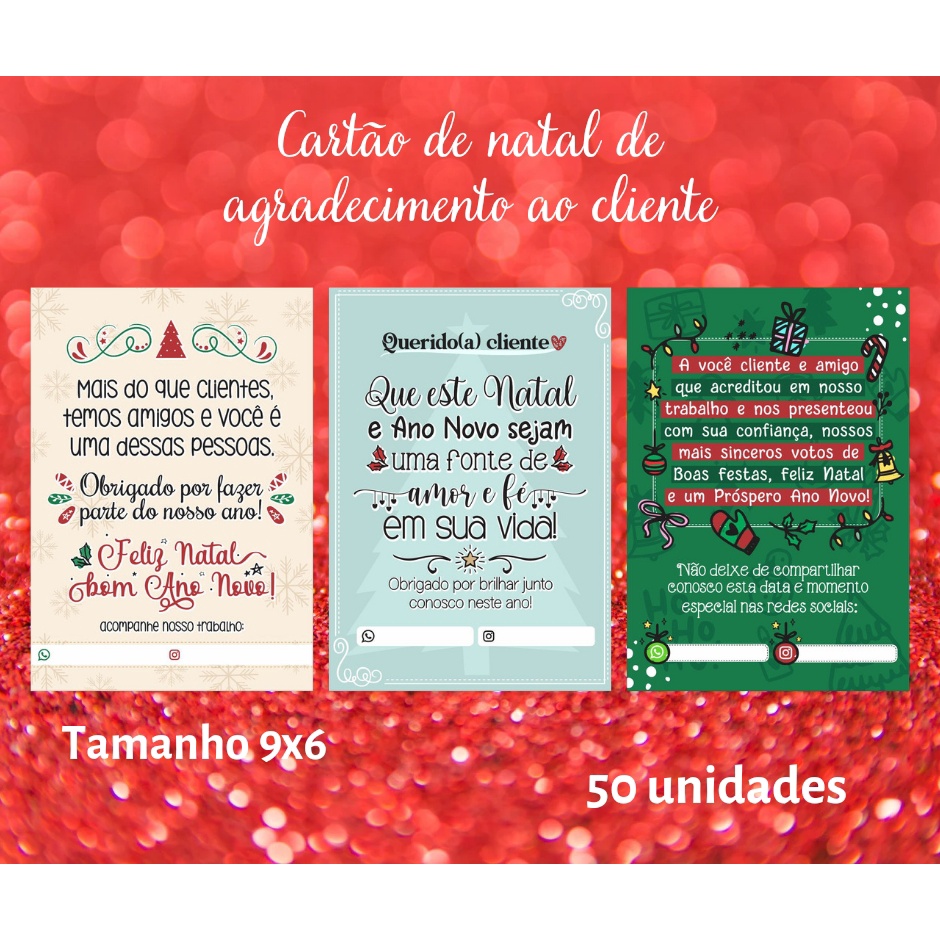 50 cartões de natal de agradecimento ao cliente 9x6 | Shopee Brasil