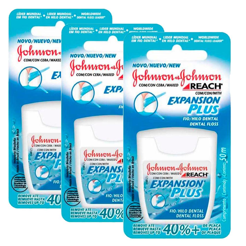 Kit 3 Fio Dental Regular Reach Expansion Plus Johnson's 50m em Oferta na Shopee