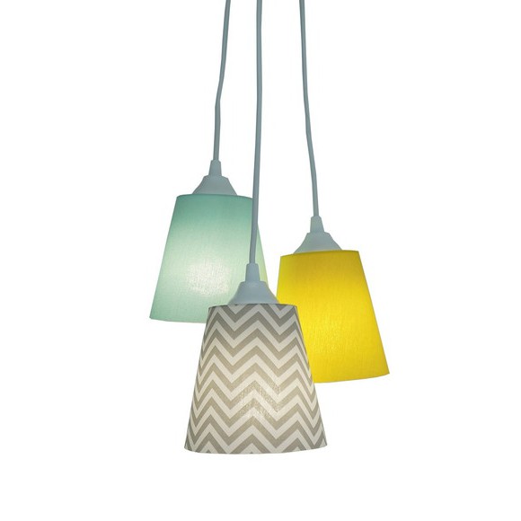 Lustre Pendente Bebê Cacho Chevron Cinza, Verde Água E Amarelo