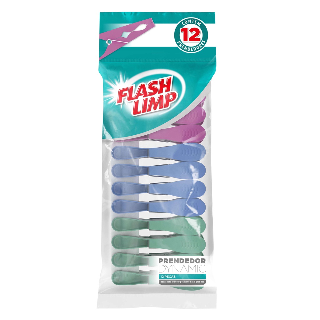 Prendedor De Roupas Varal Dynamic Flash Limp 12 Prendedores