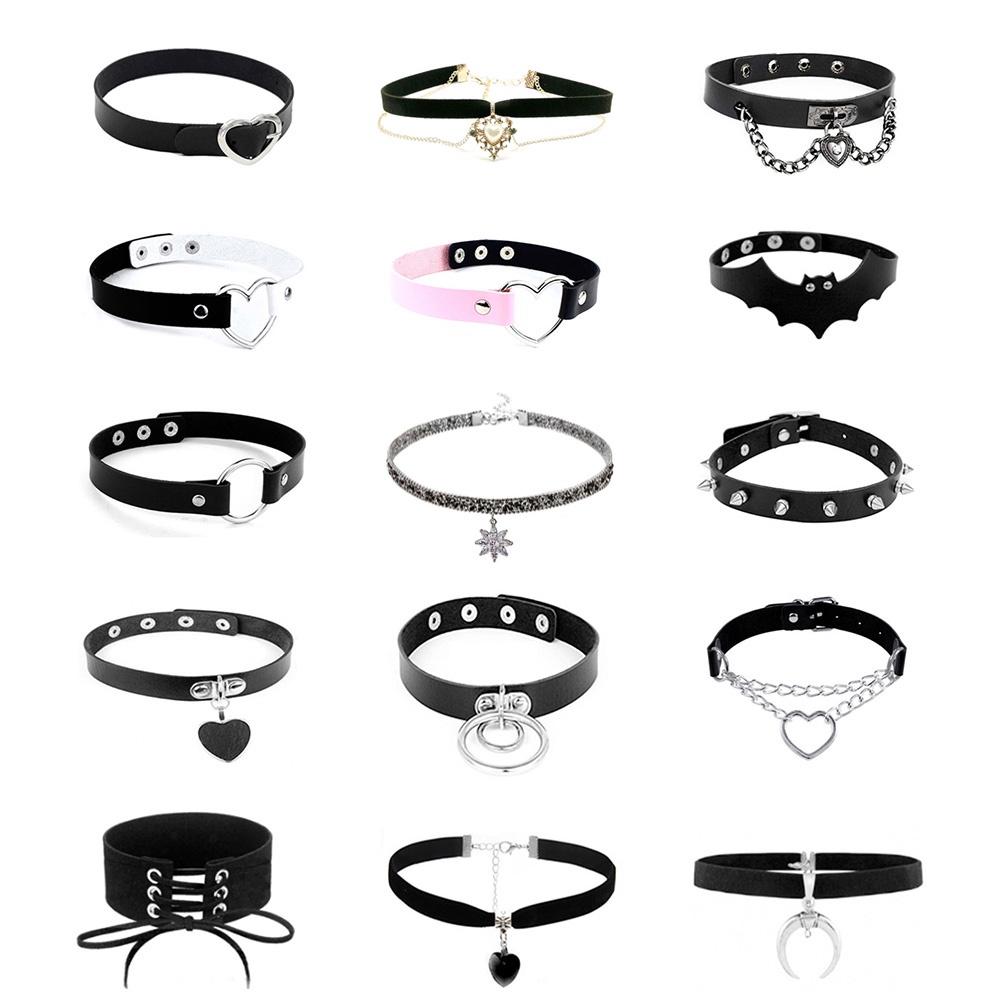 Sexy Gothic Colares Góticos Redondos De Encanto Para Mulheres Homens Goth Leather Heart Punk Choker Jewelry Gift