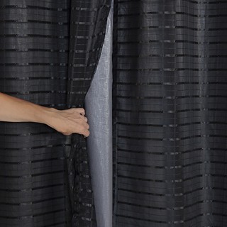 Cortina Blackout prata com Voil Xadrez 2,80 m x 2,30 m Preto Max Decor