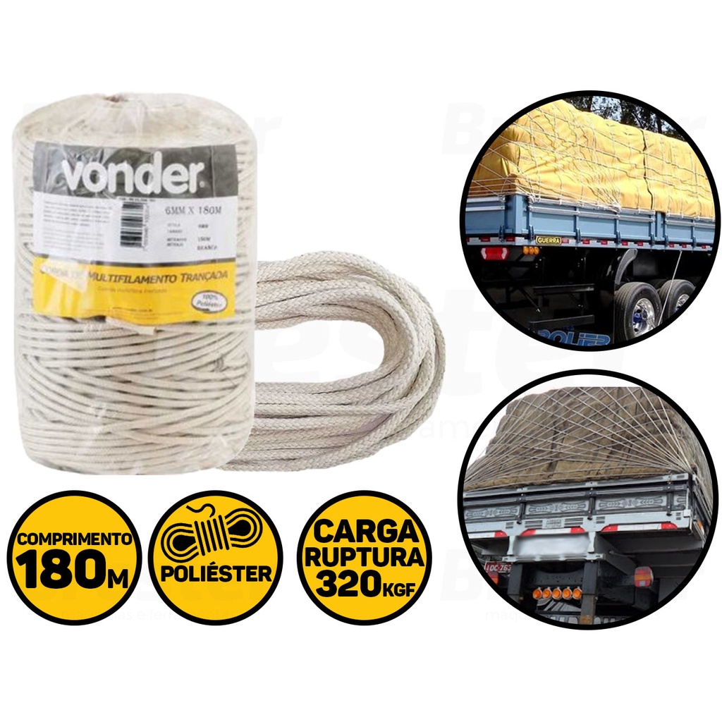 Corda De Poliéster Amarrar Carga Caminhão 6mm X 180mts em Oferta na Shopee