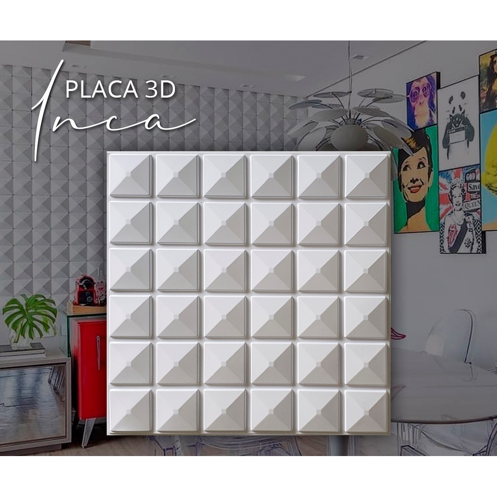 Kit com 24 Placas 3D Decorativas Revestimento Paredes e Tetos 50cm X 50cm  + 2 Rolo de Fita Dupla Face Rendimento 6m² Modelo Inca