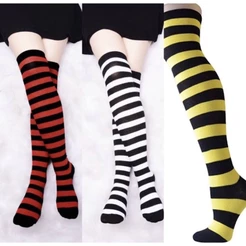 Meia De Cano Alto Listrado 7/8 / Meia fina Até O Joelho Cosplay / Anime /fantasia / carnaval / cores variados
