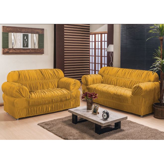 Kit Capa Sofá Franzida Malha Gel Elasticada 2 e 3 Lugares em Oferta na Shopee