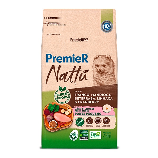 Ração Premier Nattu para Cães Filhotes de Pequeno Porte Sabor Mandioca - 2,5Kg em Oferta na Shopee