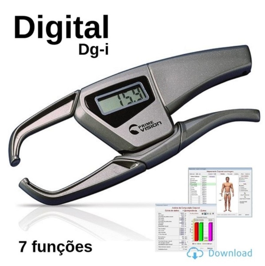 Adipômetro Cientifíco Digital DGI Cinza ( 7 Funções ) Prime Med Com Software