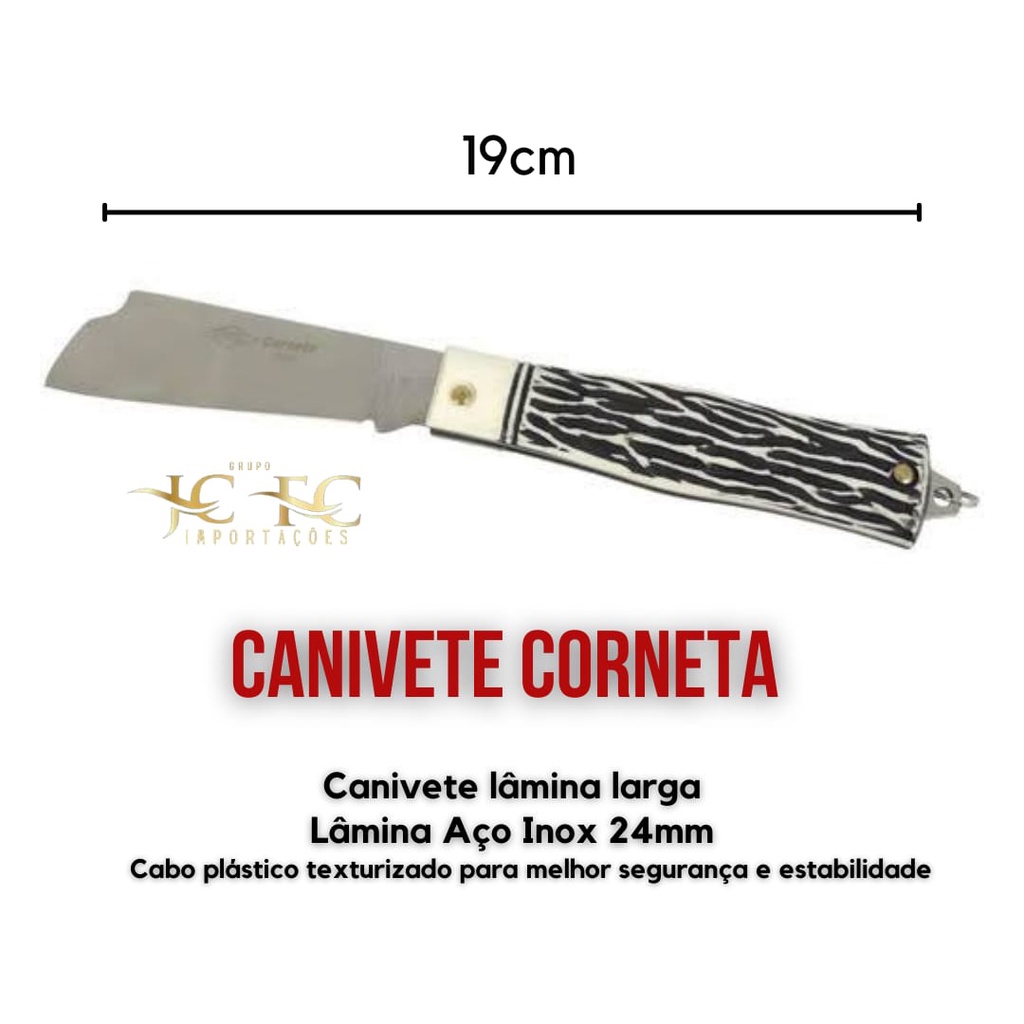 Canivete Corneta Sem Ponta Lâmina Inox Folha Larga