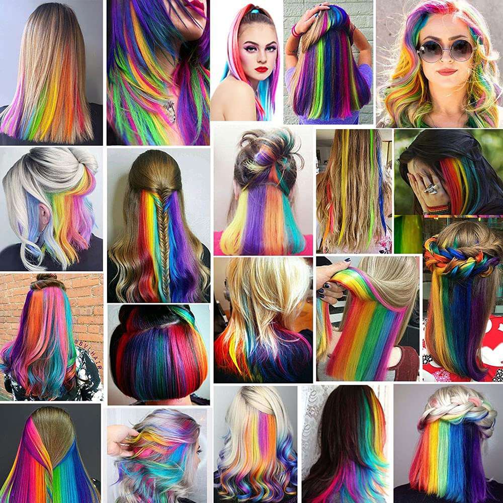 Clip In One Pieces 22 Inch Loose Wave Colorful Hair Extensions For Girls  Women Kids Rainbow Curl Clip In Hair Colored Hairpiece Synthetic Clip-in  One Piece(for White) AliExpress | Girls Rainbow Hair