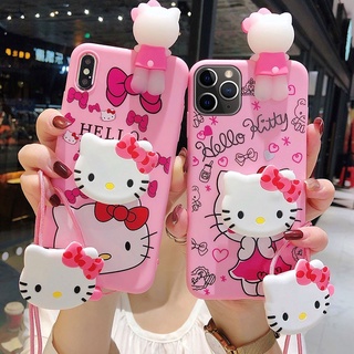 Capa De Celular Capinha Redmi Note 10 10S 9 9S 9A 9T 8 7 6A 5 Pro Xiaomi POCO M3 X3 NFC MI Note10 Redmi10 Cartoon Hello Kitty Soft Case With Stand Lanyard
