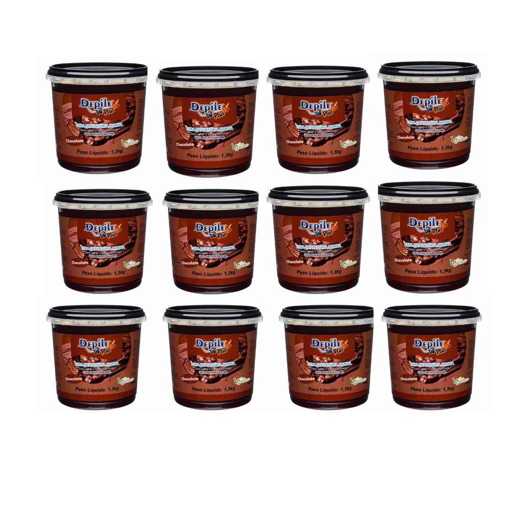 Cera Depilatória Hidrossoluvel Chocolate Depile Plus 1,300g kit com 12 unidades
