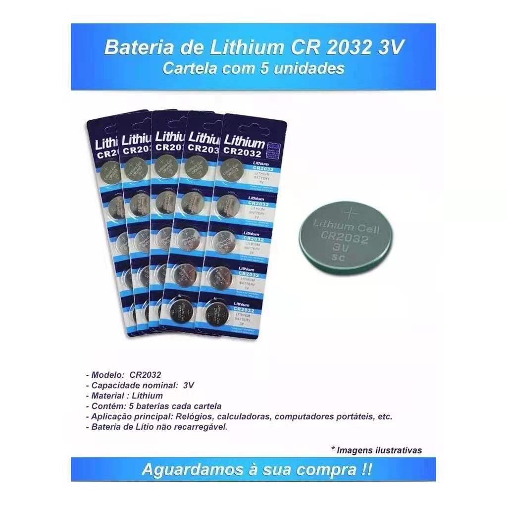 05 Bateria de Pilha Lithium Cr2032 3v Botão Moeda Cr2025 Cr2016 Bateria da placa-mãe, termômetro, bateria do relógio com pedômetro