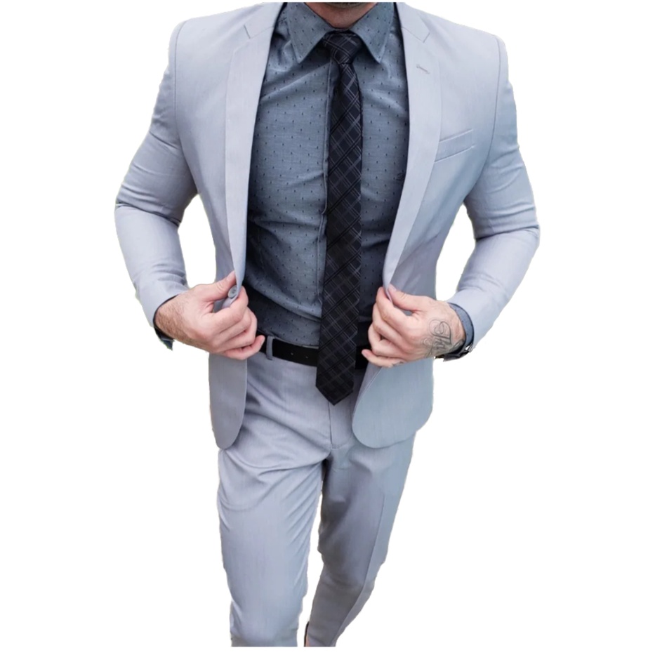 Terno Slim Masculino de Luxo Cinza Claro ( Blazer + Calça )