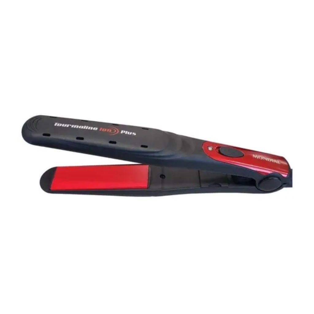 Chapinha De Cabelo Mondial Tourmaline Ion Plus 200ºC P-11 Preta E Vermelha Bivolt Alisa e Modela Secos e Úmidos
