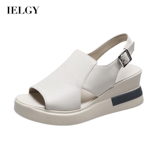 IELGY Plataforma Cunha Sandálias Femininas Moda Couro Macio Sapatos Boca De Peixe