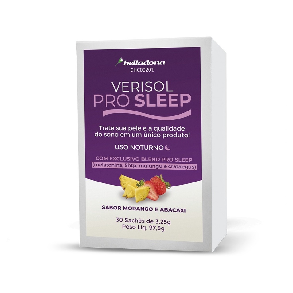 Colágeno Verisol com exclusivo blend Pro Sleep 30 Sachês sabor Morango/Abacaxi