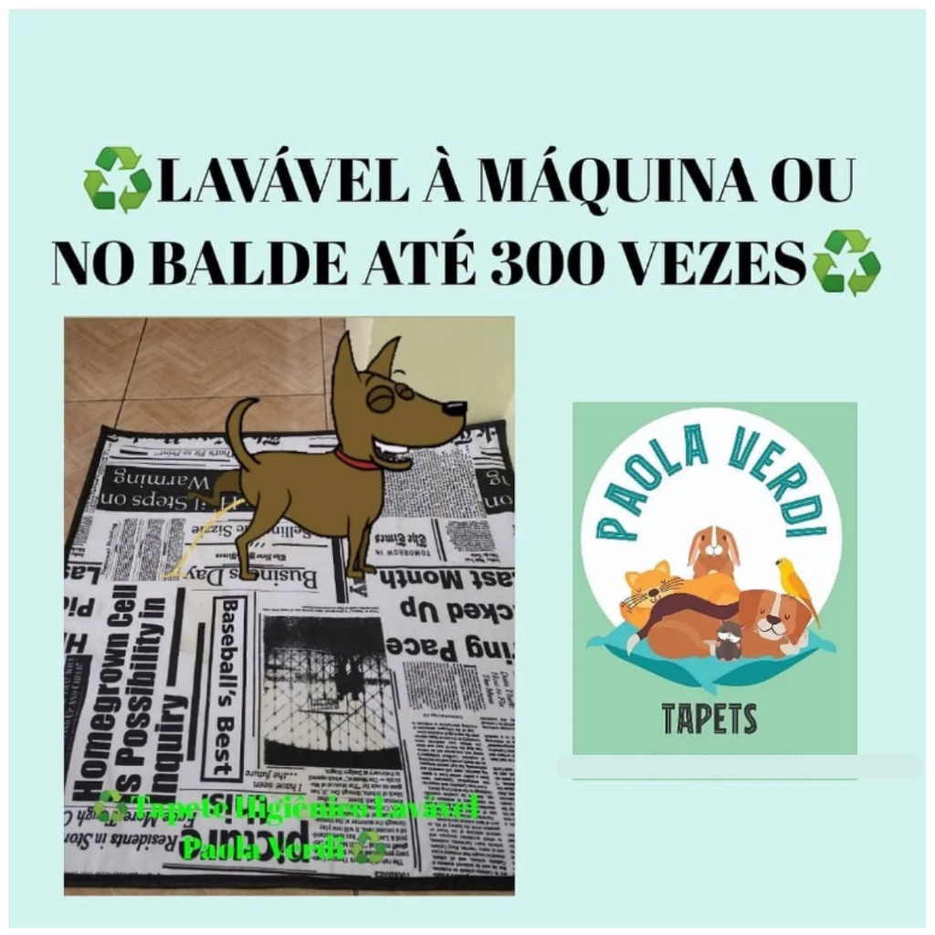 1 Tapete Higiênico Lavável 70x50 modelo jornal para cachorro, gato, coelho, porquinho da índia e pássaro.
