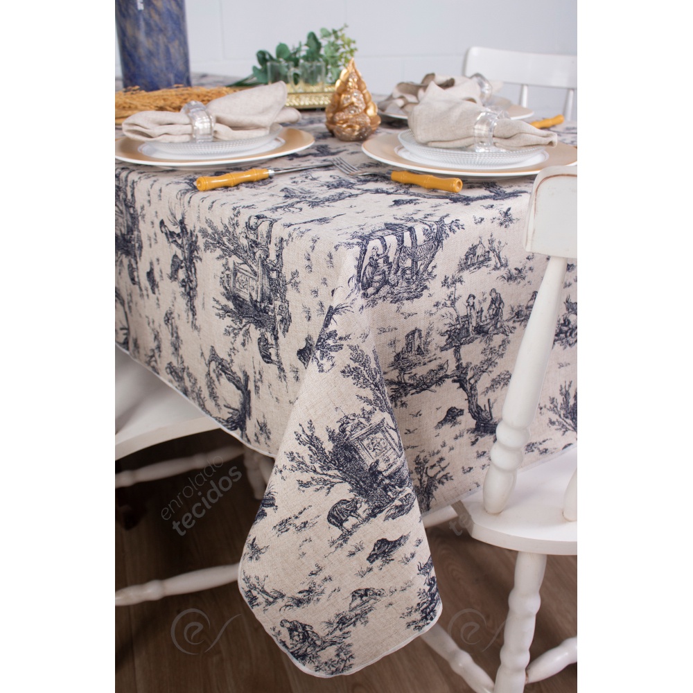 Toalha De Mesa Em Linho Toile De Jouy Casa Decoração em Oferta na Shopee