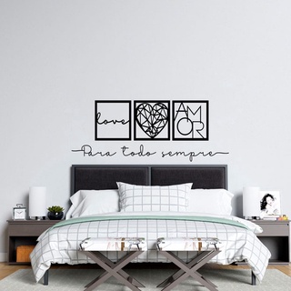 Kit 3 Quadros Love Coração Geométrico Amor + Frase de Parede Para Todo Sempre MDF em Oferta na Shopee