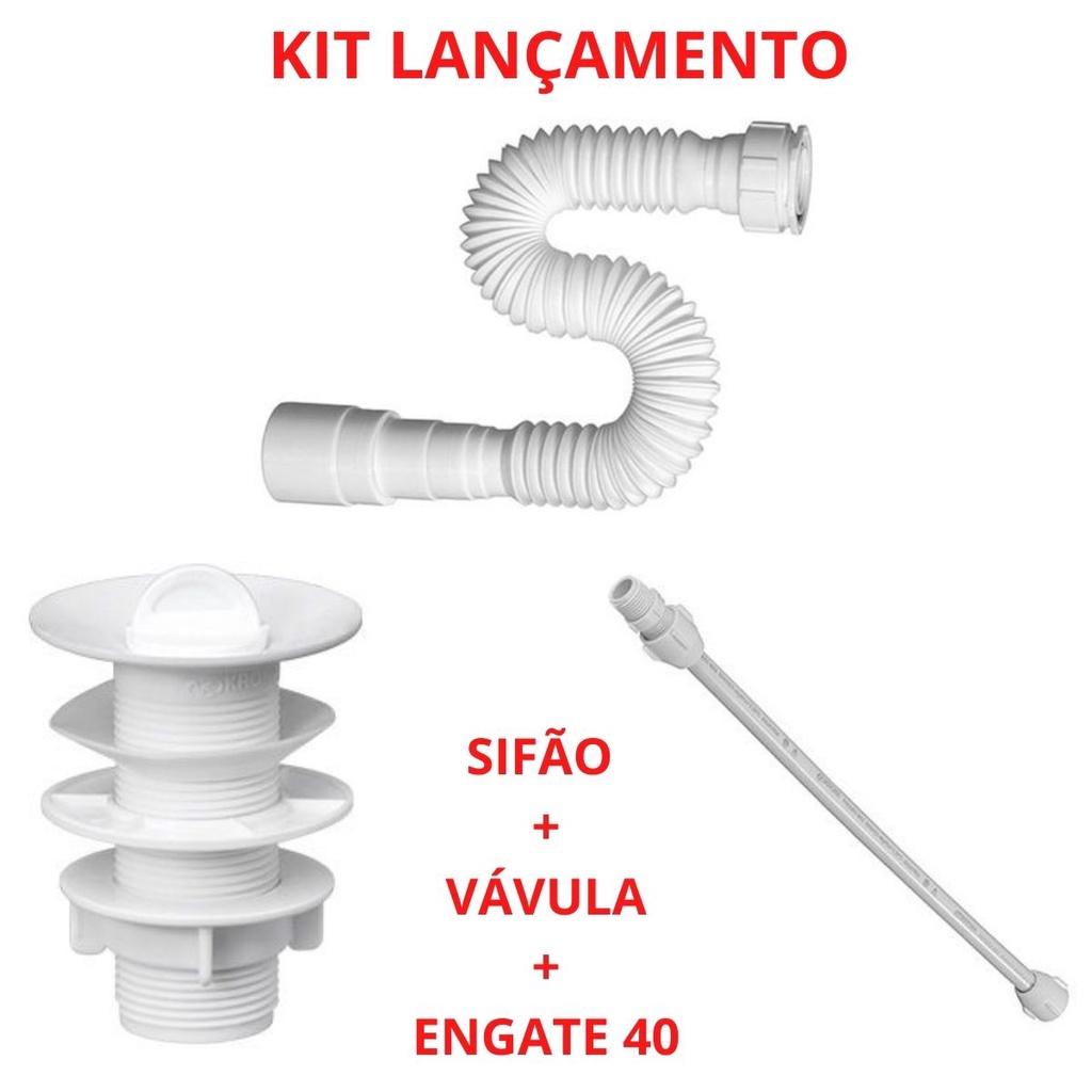 Kit Válvula + Sifão Sanfonado + Engate Pvc 40cm - Kit Completo Oferta