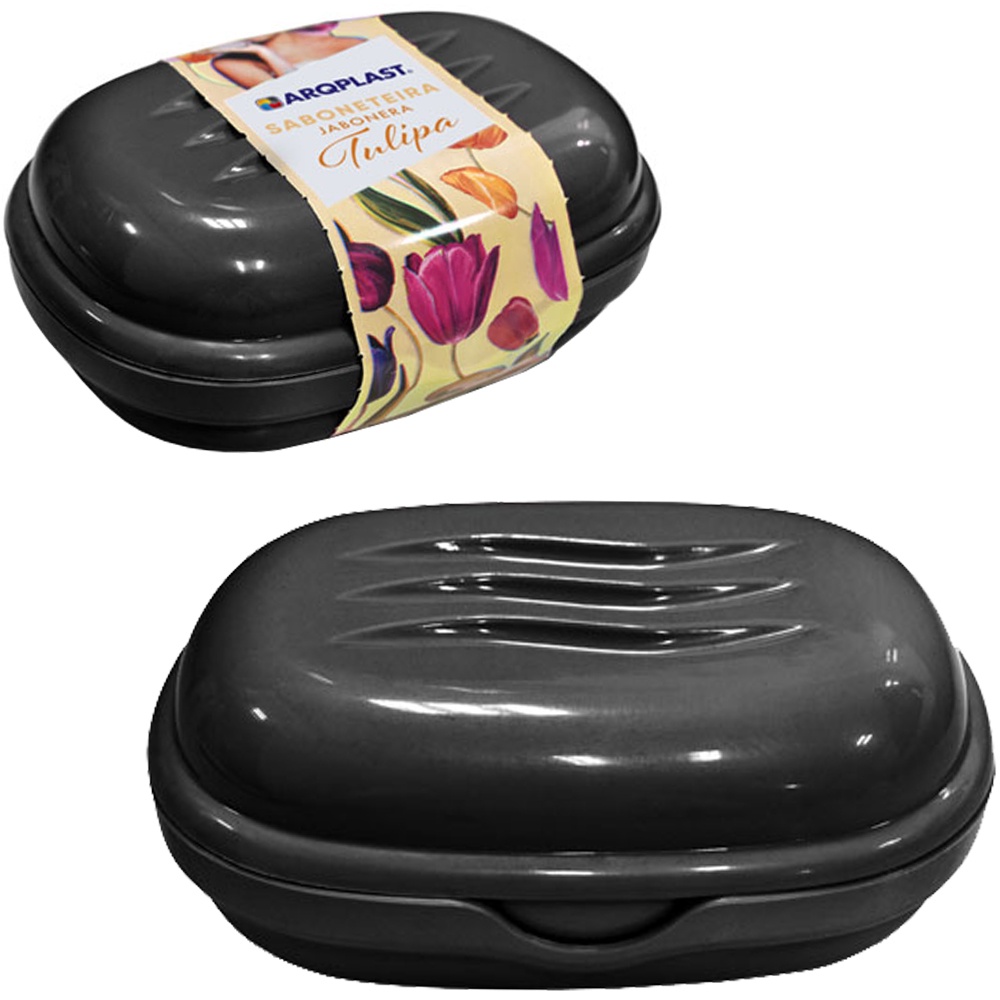 Saboneteira De Pia De Plastico Oval Tulipa Preta / Branca Com Tampa 11x7,5x4cm em Oferta na Shopee