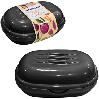 Saboneteira De Pia De Plastico Oval Tulipa Preta / Branca Com Tampa 11x7,5x4cm em Oferta na Shopee